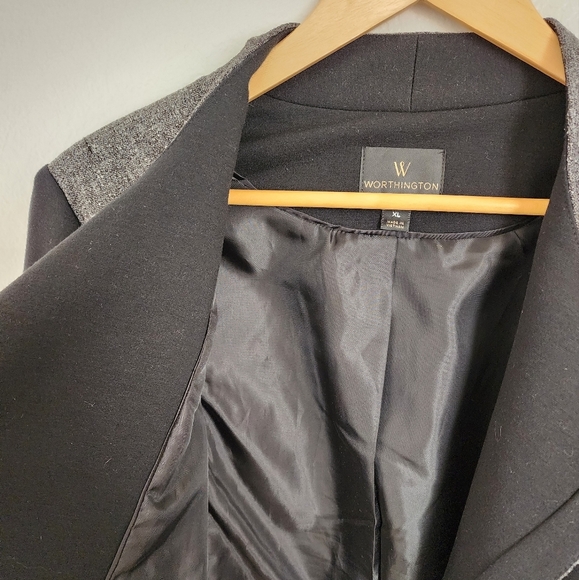 Women's XL Black Gray Asymmetrical Zip Career Church Blazer Jacket - Picture 4 of 6